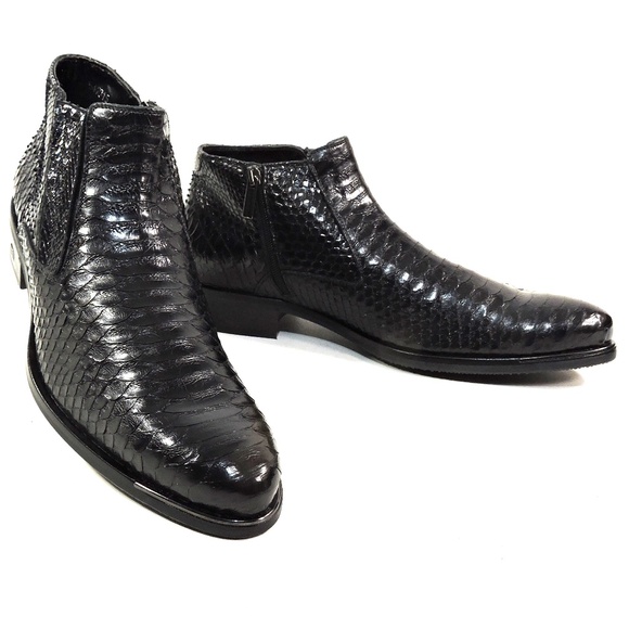 BALDININI 🇮🇹 MEN'S BLACK REAL PYTHON LEATHER COMFORT WINTER ANKLE BOOTIE - Picture 1 of 7